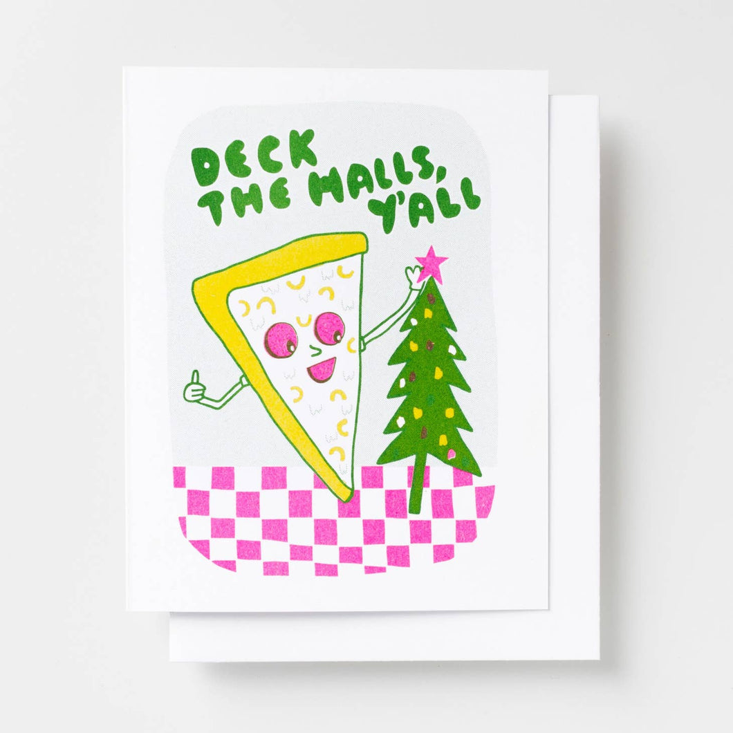 Deck the Halls Pizza Risograph Card